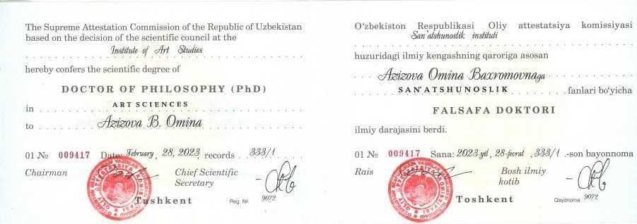 "O'zbekiston kino san'atining rivojida teatr aktyorining o'rni va ahamiyati" mavzusida ilmiy himoya